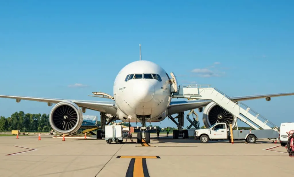 Cargo 1 An airplane is parked at John Glenn International Airport.