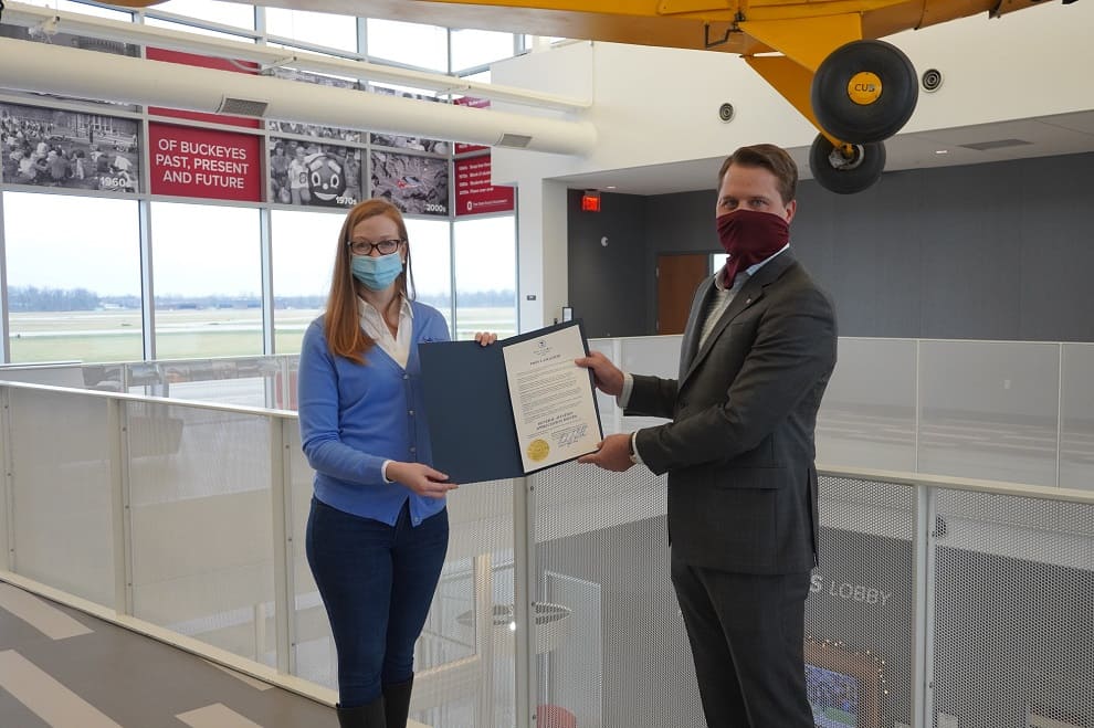 Kristen and Adam holding CRAA General Aviation Proclamation