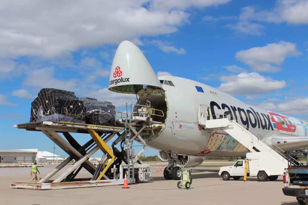 Cargolux aircraft being offloaded at LCK Airport