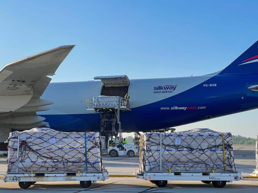 An air shipment containing 85,000 tins or approximately 1.85 million 8-ounce bottle equivalents of Bubs Australia infant formula was flown into Rickenbacker International Airport (LCK) from Melbourne, Australia as part of Operation Fly Formula.