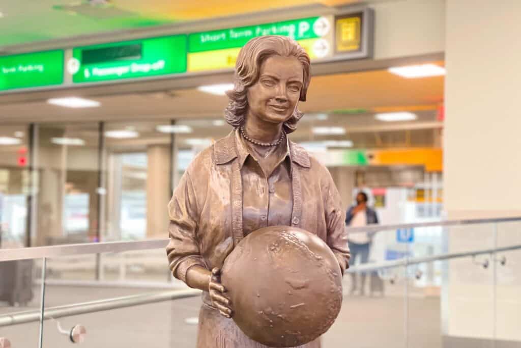 Jerrie Mock statue in the CMH airport terminal building