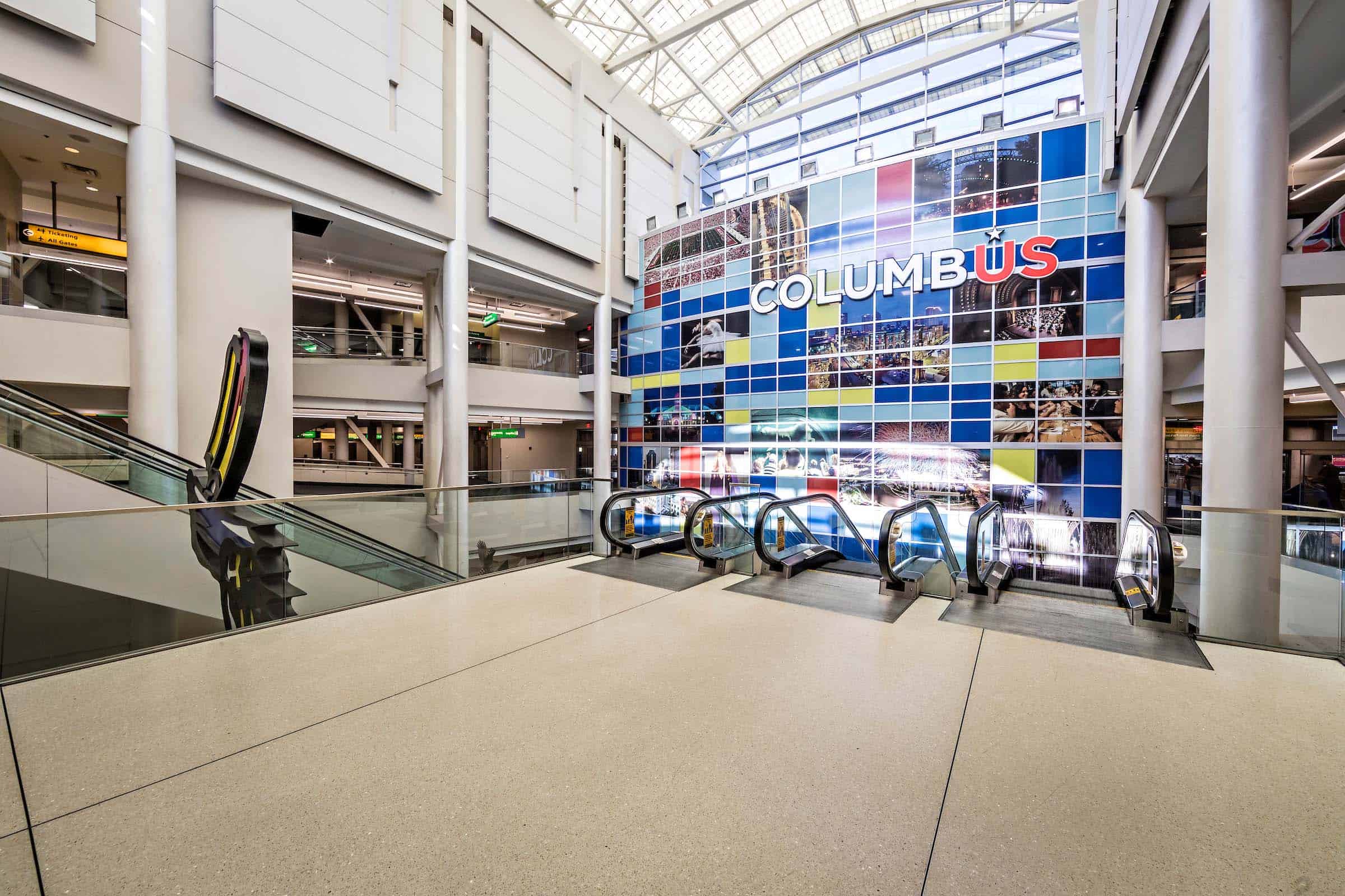 John Glenn International Airport vibrant Columbus wall of art welcoming travelers to Columbus.