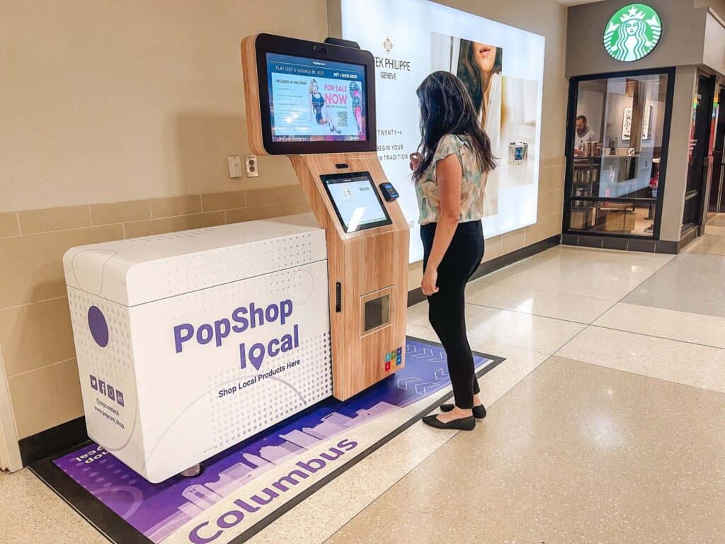 PopShop digital kiosk at John Glenn International Airport.