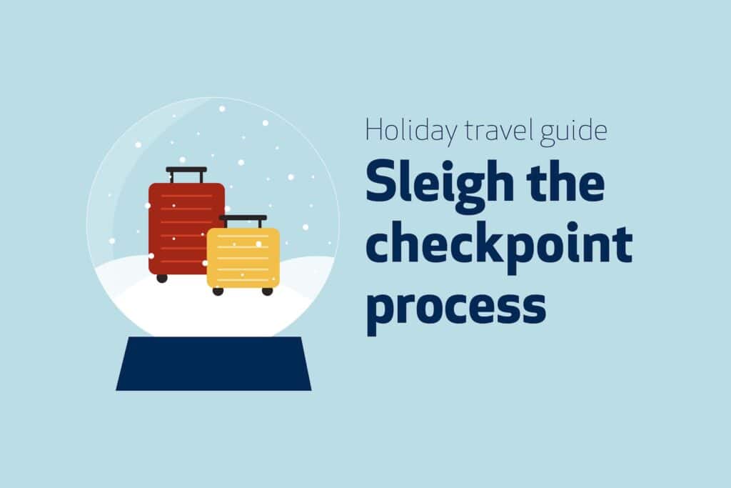 Holiday travel guide. Sleigh the checkpoint process graphic banner.