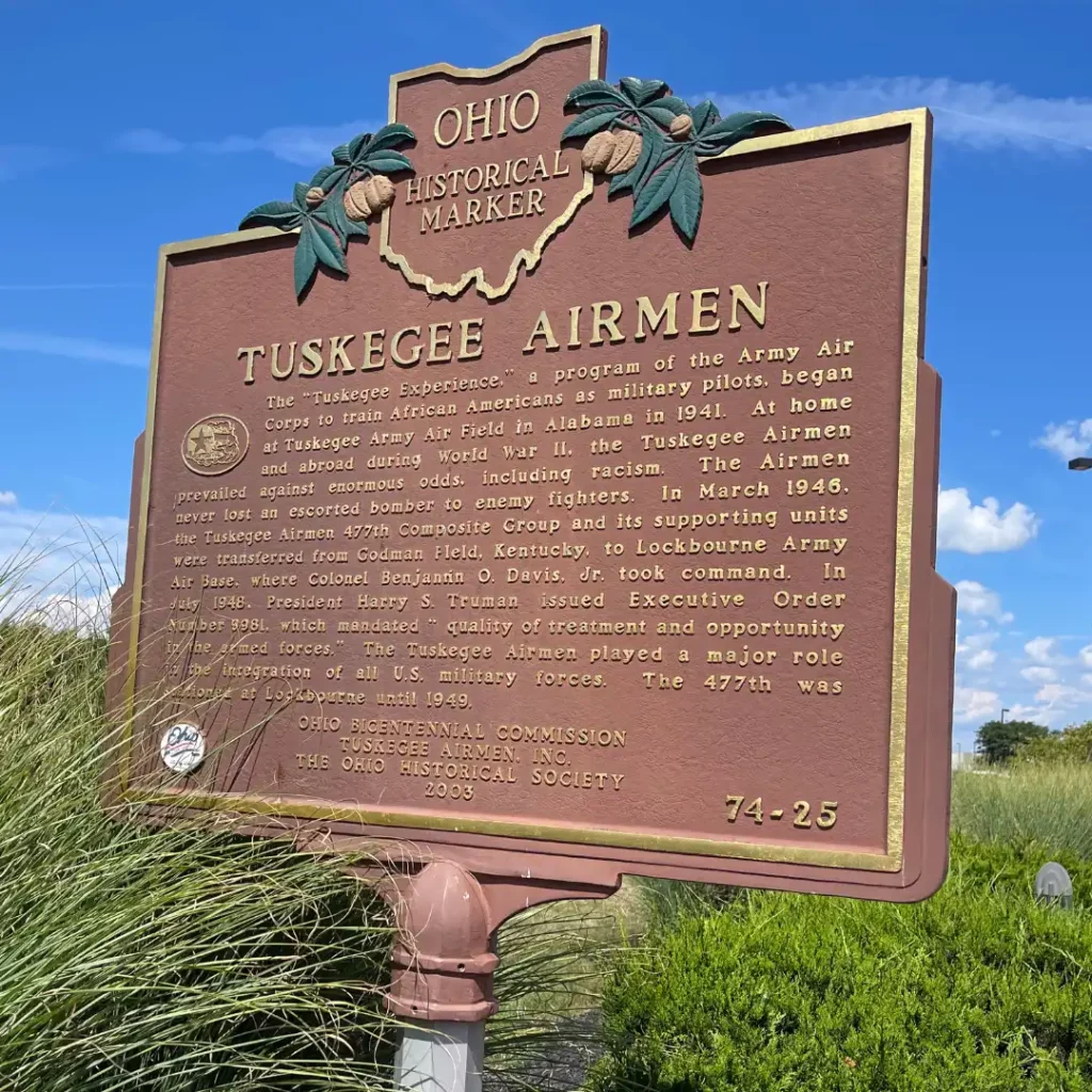 Ohio Historical Marker sign for the Tuskegee Airmen