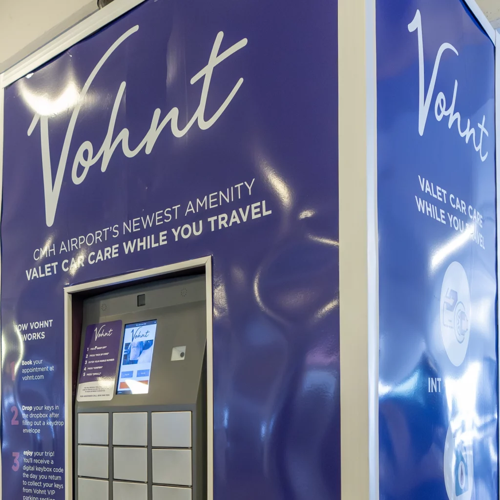 A Vohnt kiosk at John Glenn International, operated by Columbus Regional Airport Authority.