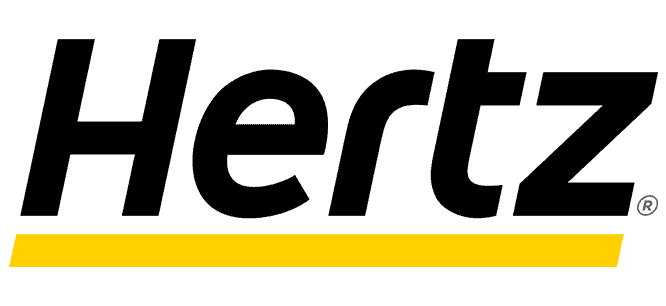 The hertz logo on a black background at John Glenn International Airport (CMH).