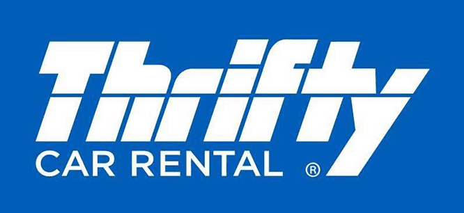 Thrifty car rental logo on a blue background