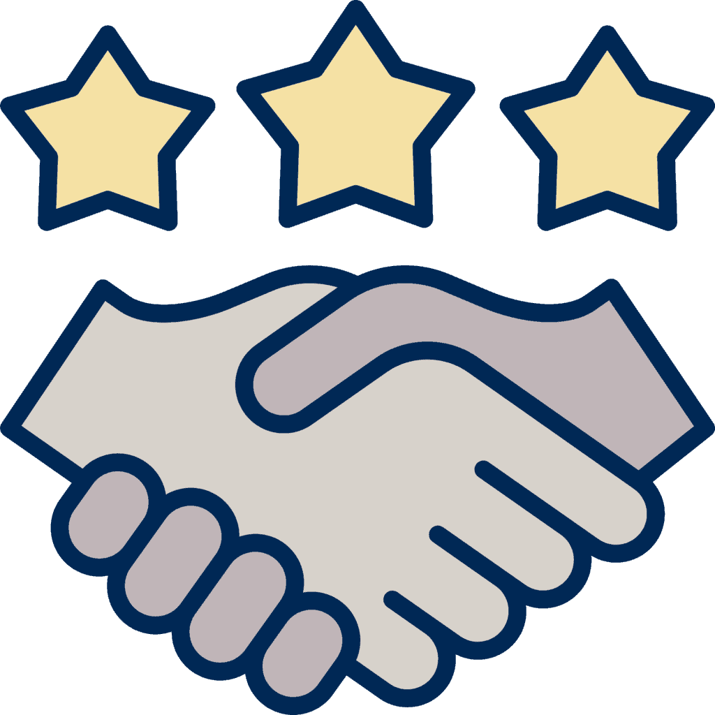 A handshake with five stars representing collaboration with the Columbus Airports.