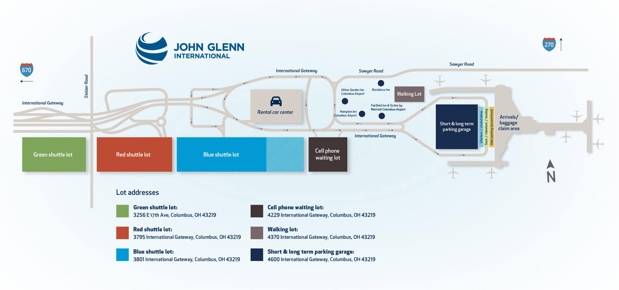 Parking map for John Glenn Columbus International Airport