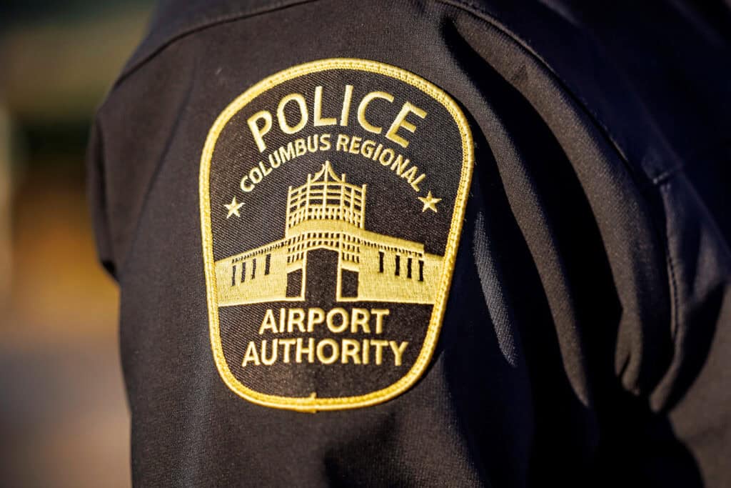 Close-up of a Columbus Regional Airport Authority police uniform shoulder patch.