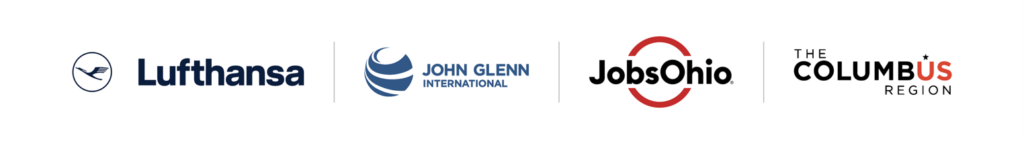 Lufthansa, John Glenn Columbus International Airport, JobsOhio, and One Columbus logos
